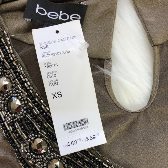 NWT Bebe Beaded Neck Cold Shoulder Top, Green, XS - Picture 5 of 7